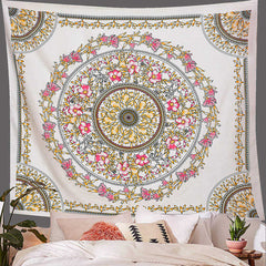 Lofaris Pink Yellow Floral Ring Boho Mandala Dorm Tapestry