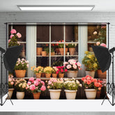 Lofaris Pink Yellow Floral Window Spring Photo Backdrop