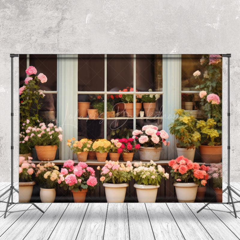 Lofaris Pink Yellow Floral Window Spring Photo Backdrop