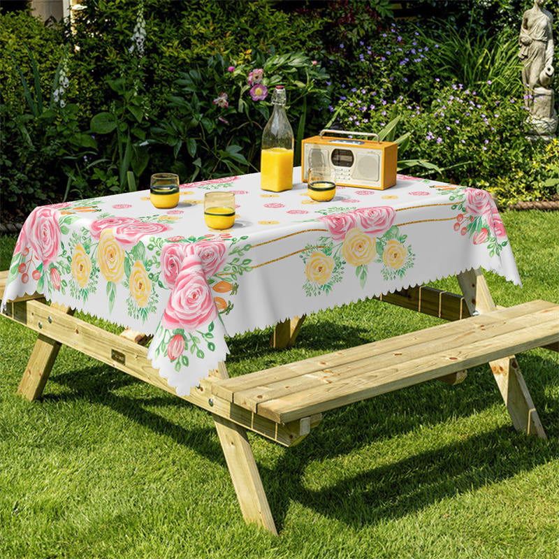 Lofaris Pink Yellow Rose Decorative Rectangle Tablecloth