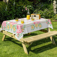 Lofaris Pink Yellow Rose Decorative Rectangle Tablecloth