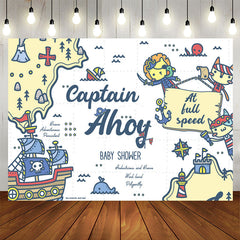 Lofaris Pirate Cats Captain Ahoy White Baby Shower Backdrop