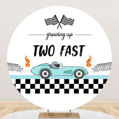 Lofaris Plaid Flag Green Racing Car Two Fast Round Backdrop