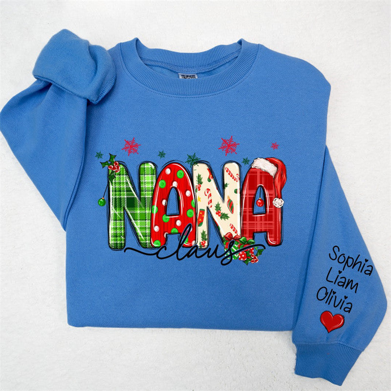 Lofaris Plaid Nana And Kids Claus Custom Christmas Sweatshirt
