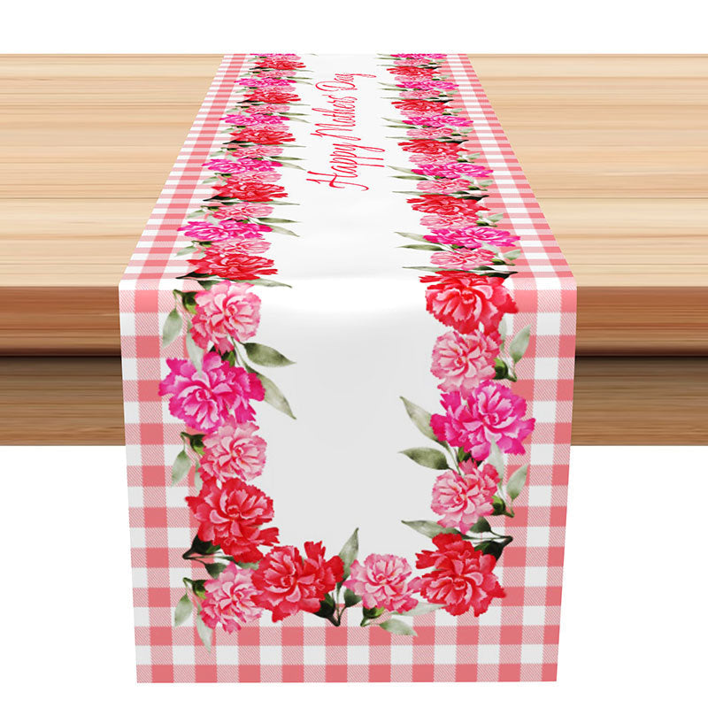Lofaris Plaid Pink Red White Floral Mothers Day Table Runner