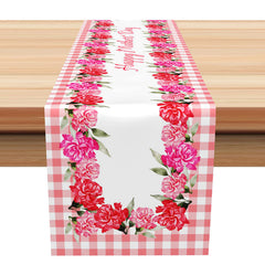 Lofaris Plaid Pink Red White Floral Mothers Day Table Runner