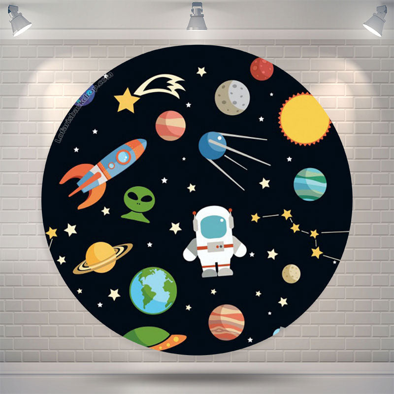 Lofaris Planet Astronaut Space Theme Circle Backdrop Cover