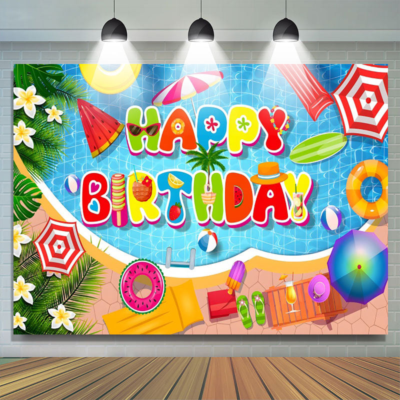 Lofaris Plumeria Cute Summer Things Pool Birthday Backdrop