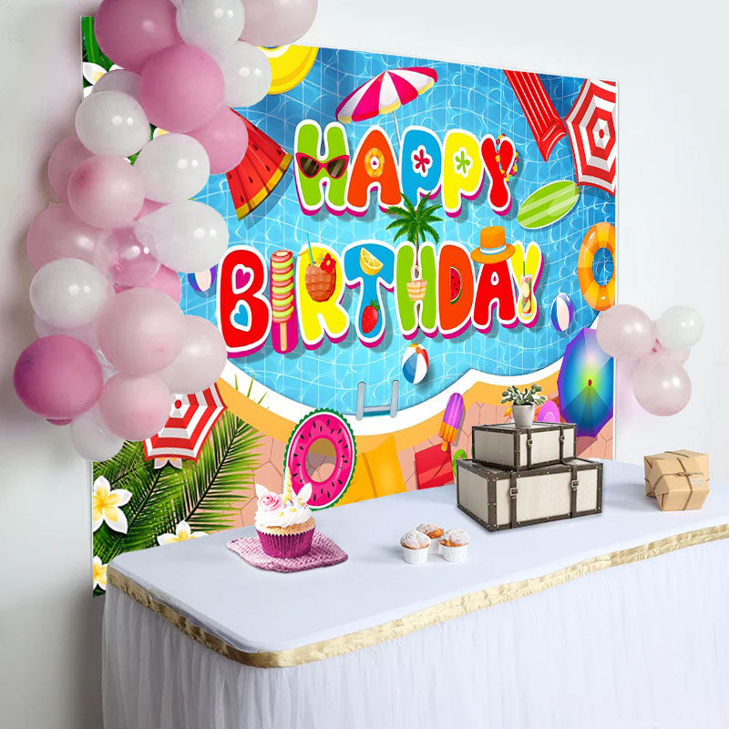 Lofaris Plumeria Cute Summer Things Pool Birthday Backdrop