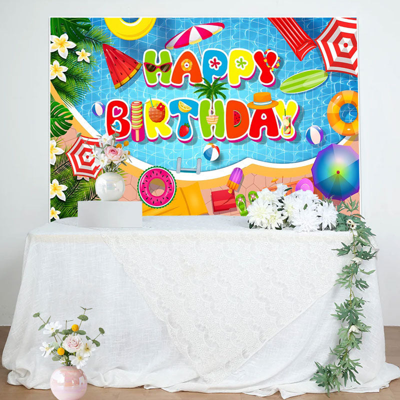 Lofaris Plumeria Cute Summer Things Pool Birthday Backdrop