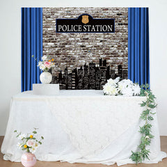 Lofaris Police Station Retro Brick Wall Photo Backdrop