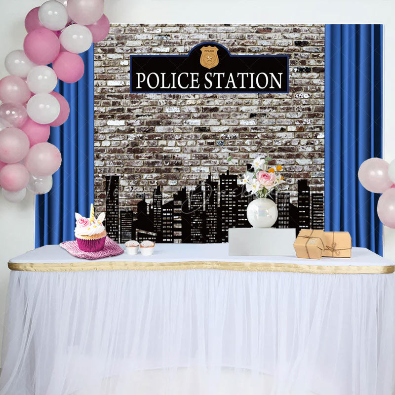Lofaris Police Station Retro Brick Wall Photo Backdrop