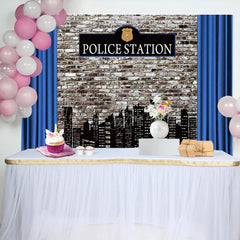 Lofaris Police Station Retro Brick Wall Photo Backdrop