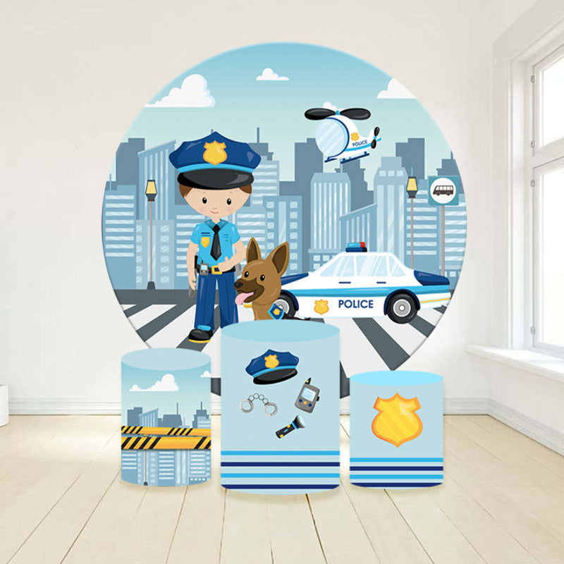 Lofaris Policeman Helicopter City Round Birthday Backdrop Kit