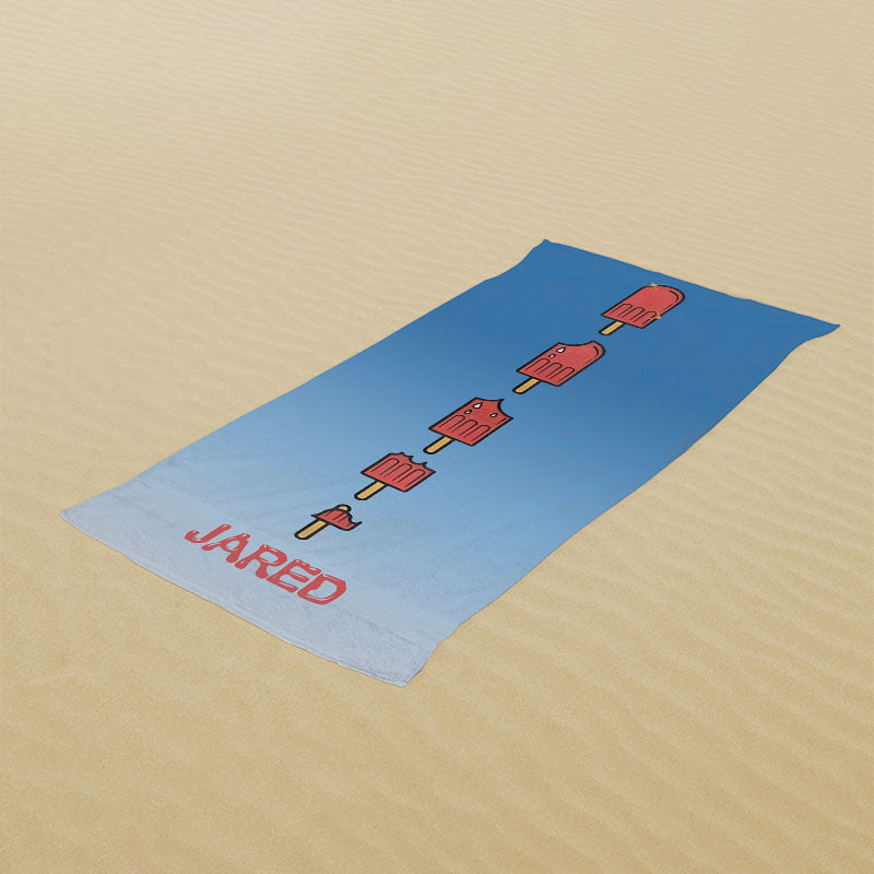 Lofaris Popsicles Summer Blue Custom Name Beach Towel