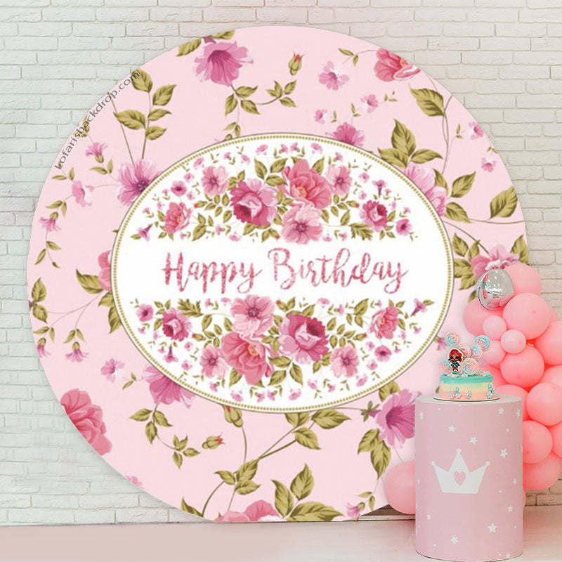 Lofaris Pretty Floral Pink Round Birthday Backdrop For Girls