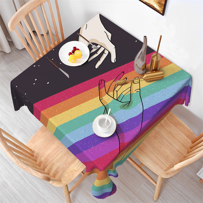 Lofaris Pride Black And Rainbow Hands Square Tablecloths