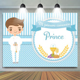 Lofaris Prince Blue Stripe And Dots Boys Baptism Backdrop