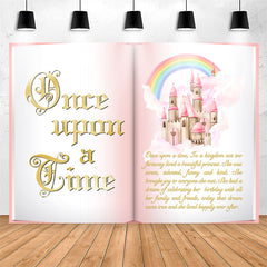 Lofaris Princess Castle Pink Book Birthday Backdrop For Girl