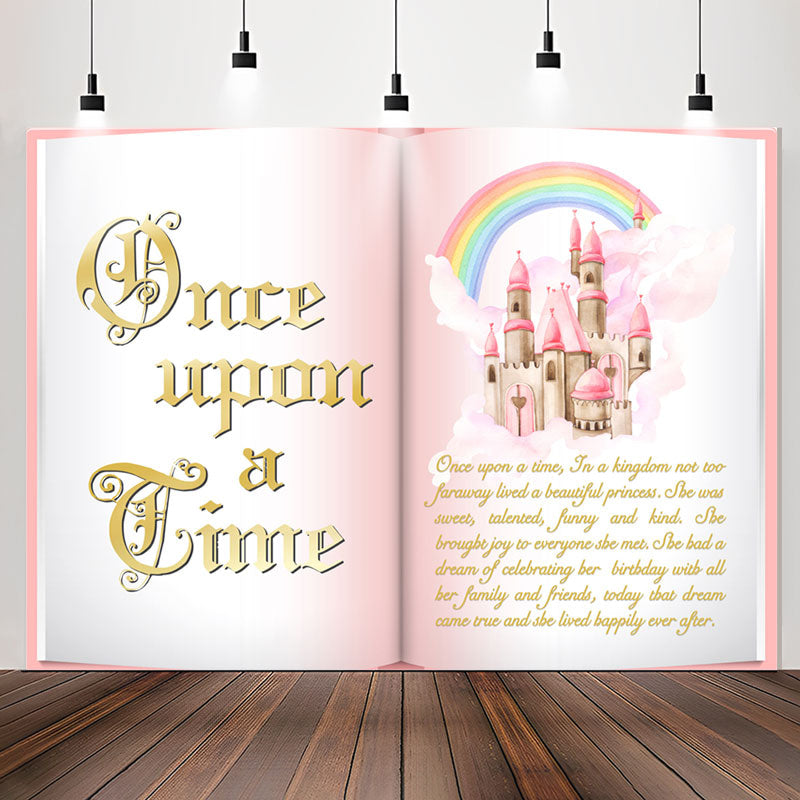 Lofaris Princess Castle Pink Book Birthday Backdrop For Girl