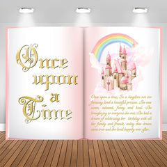 Lofaris Princess Castle Pink Book Birthday Backdrop For Girl