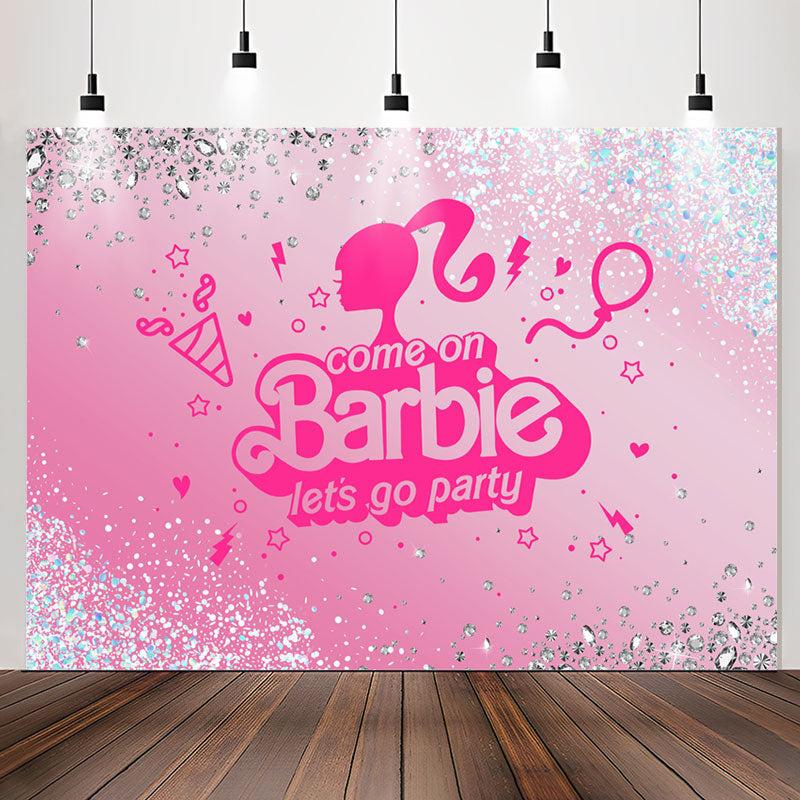 Lofaris Princess Diamond Glitter Pink Lets Go Party Backdrop