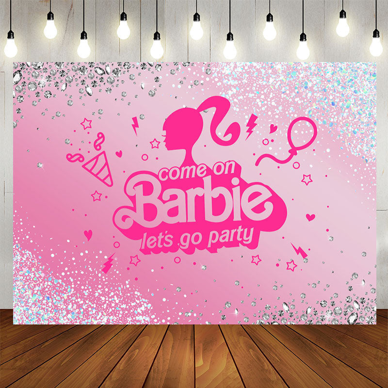 Lofaris Princess Diamond Glitter Pink Lets Go Party Backdrop
