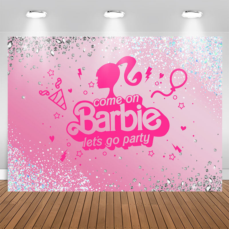 Lofaris Princess Diamond Glitter Pink Lets Go Party Backdrop