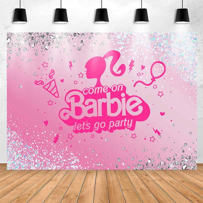 Lofaris Princess Diamond Glitter Pink Lets Go Party Backdrop