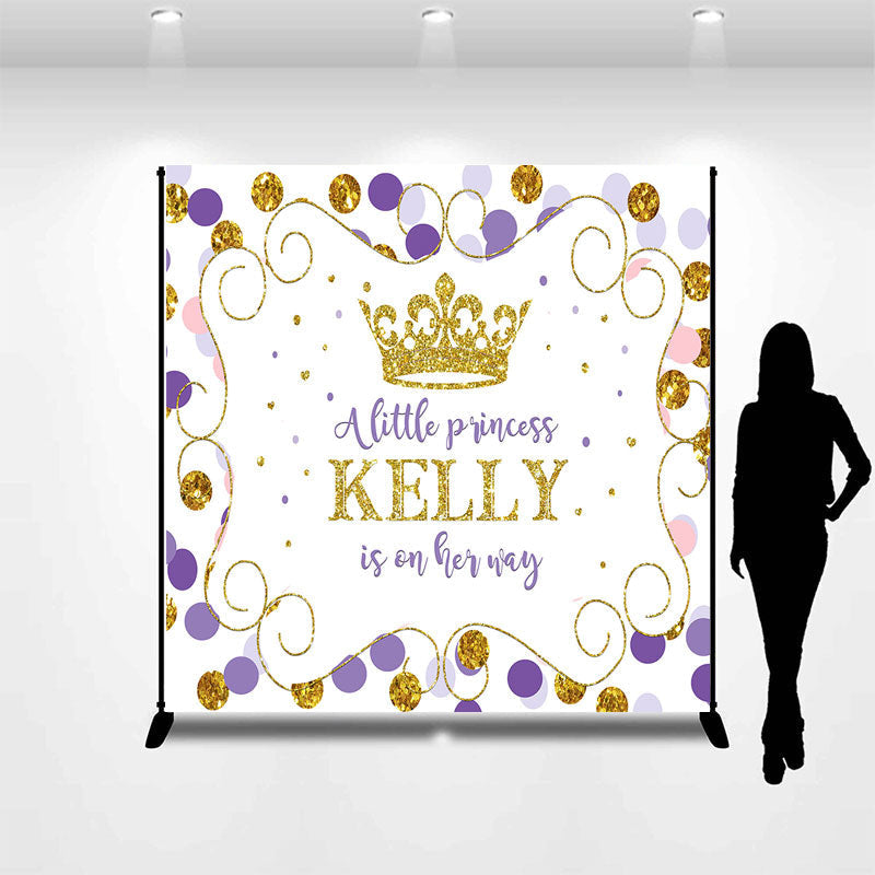 Lofaris Princess Gold Crown Purple Dots Baby Shower Backdrop