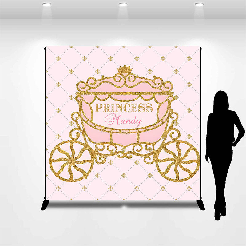 Lofaris Princess Pink Gold Carriage Custom Birthday Backdrop