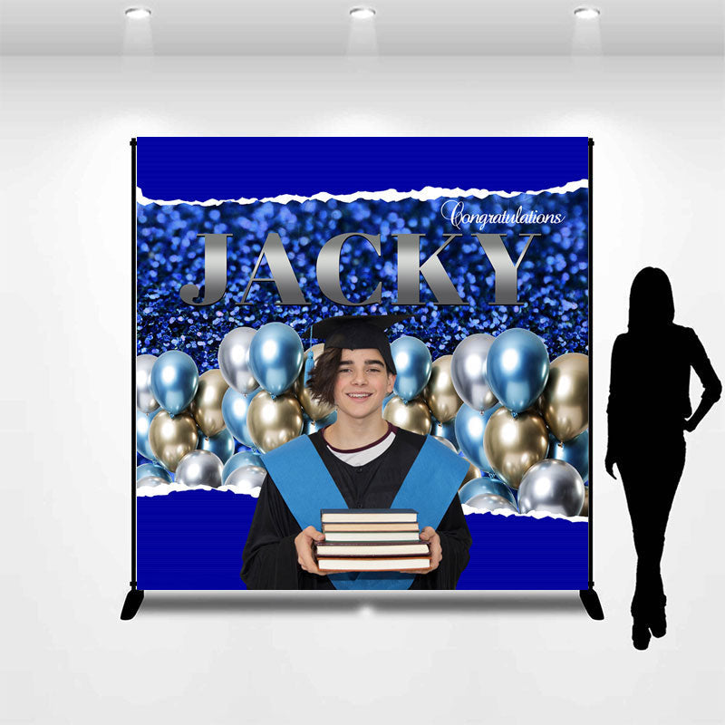Lofaris Prom Blue Balloons Personalized Graduation Backdrop