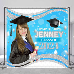 Lofaris Prom Blue Silver Custom Photo Graduation Backdrop