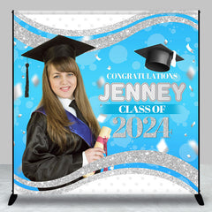 Lofaris Prom Blue Silver Custom Photo Graduation Backdrop