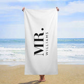 Lofaris Pule White Custom Name Mr Beach Towel for Couple