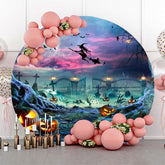 Lofaris Pumpkin Cemetery Witch Moon Night Halloween Backdrop