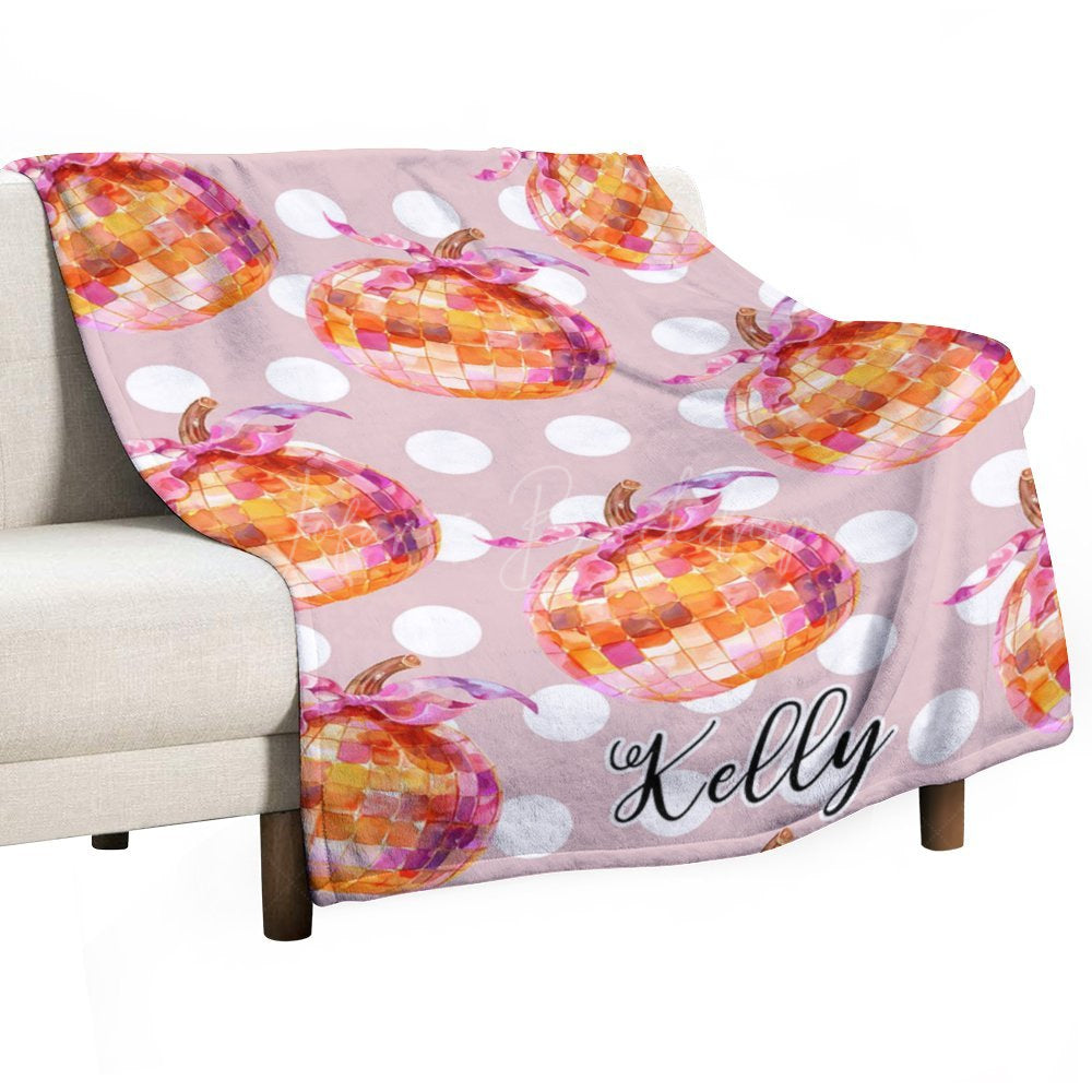 Lofaris Pumpkin Disco Ball Halloween Custom Name Blanket