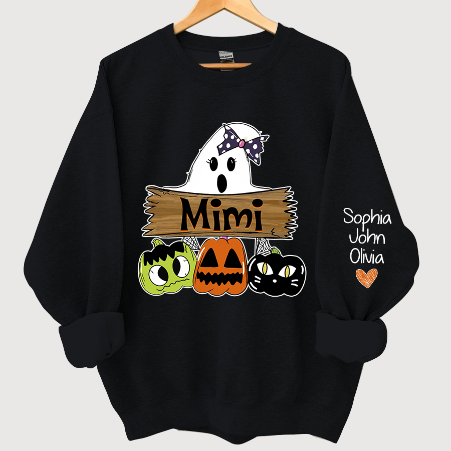 Lofaris Pumpkin Ghost Halloween Mimi,Grandma And Grandkids Sweatshirt