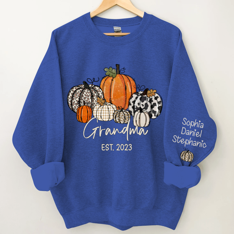 Lofaris Pumpkin Grandma Est Year And Kids Custom Sweatshirt