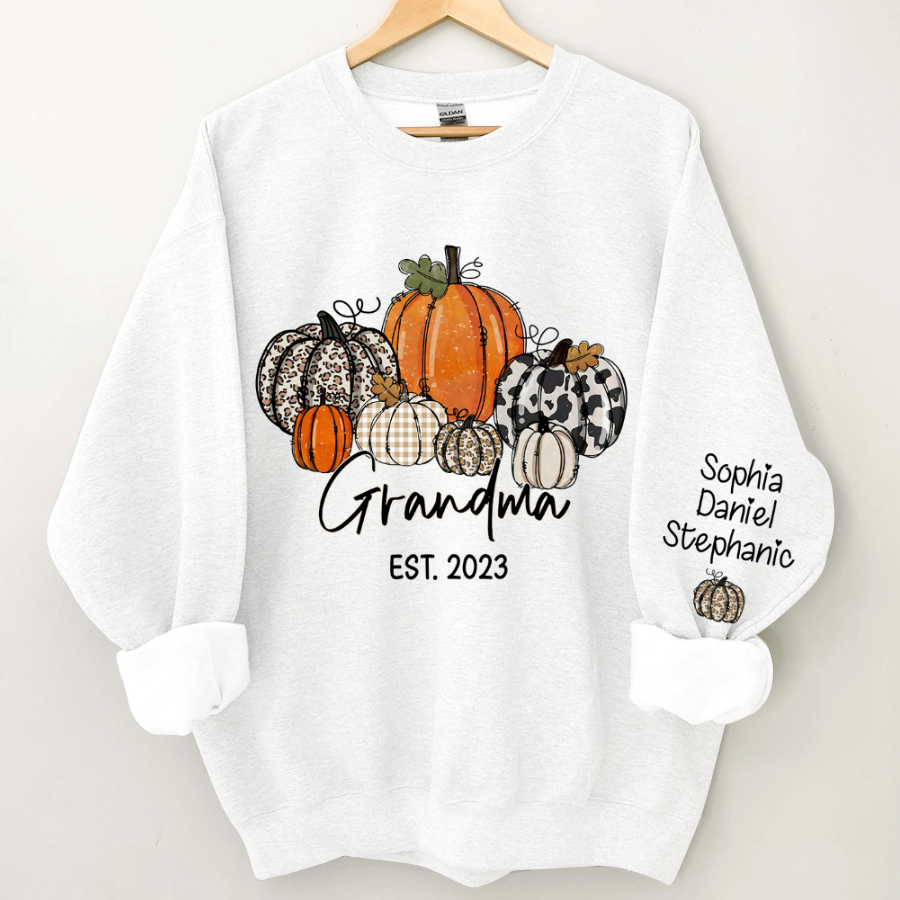 Lofaris Pumpkin Grandma Est Year And Kids Custom Sweatshirt