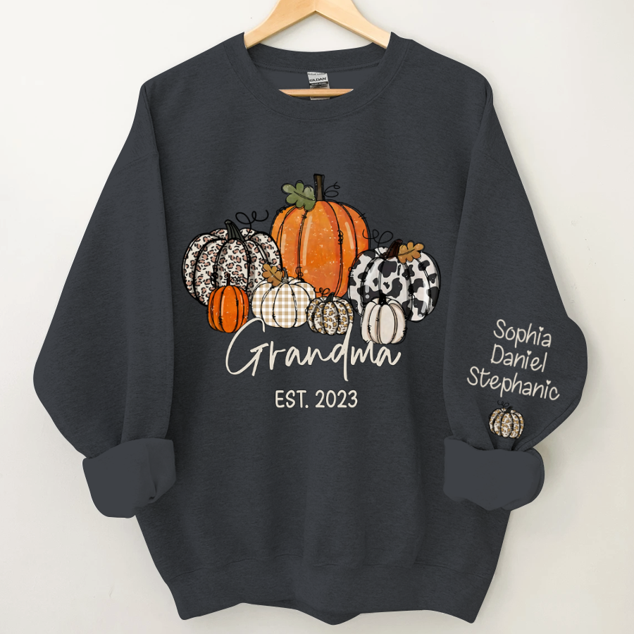 Lofaris Pumpkin Grandma Est Year And Kids Custom Sweatshirt