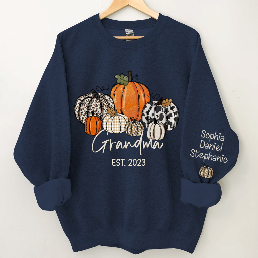 Lofaris Pumpkin Grandma Est Year And Kids Custom Sweatshirt