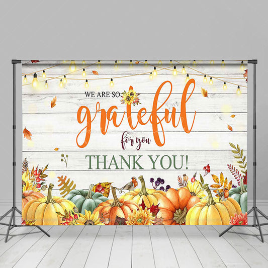 Lofaris Pumpkin Light Floral Maple Wooden Thank You Backdrop