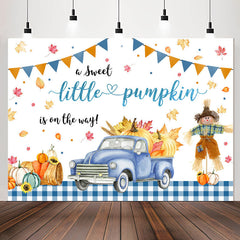 Lofaris Pumpkin On The Way Blue Truck Baby Shower Backdrop