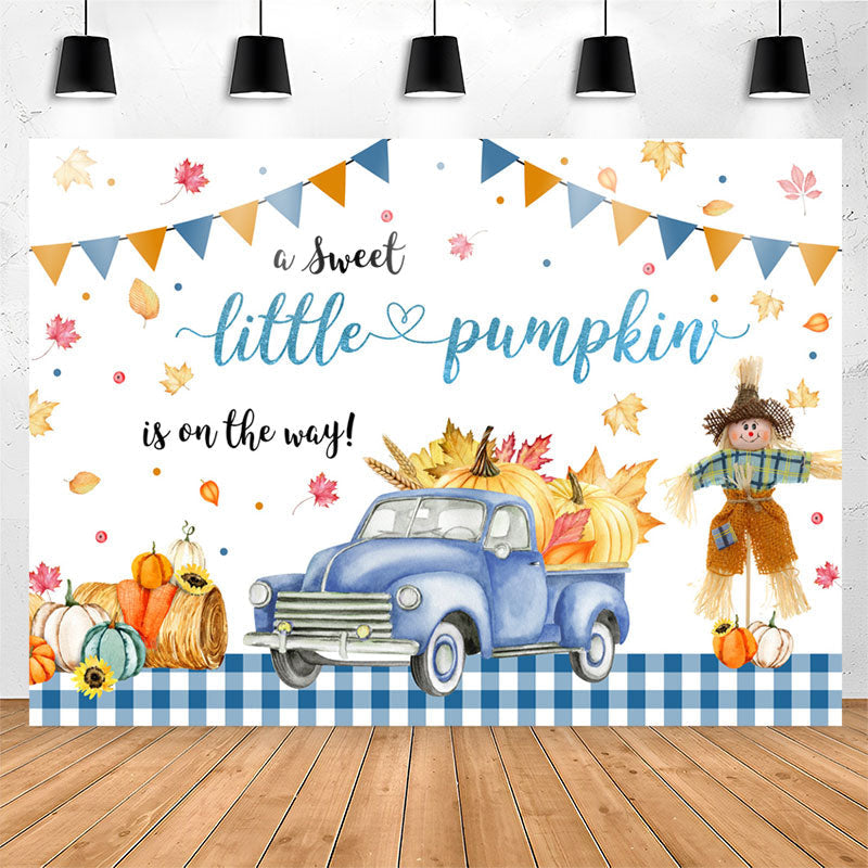 Lofaris Pumpkin On The Way Blue Truck Baby Shower Backdrop