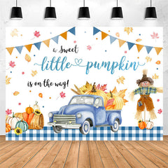 Lofaris Pumpkin On The Way Blue Truck Baby Shower Backdrop