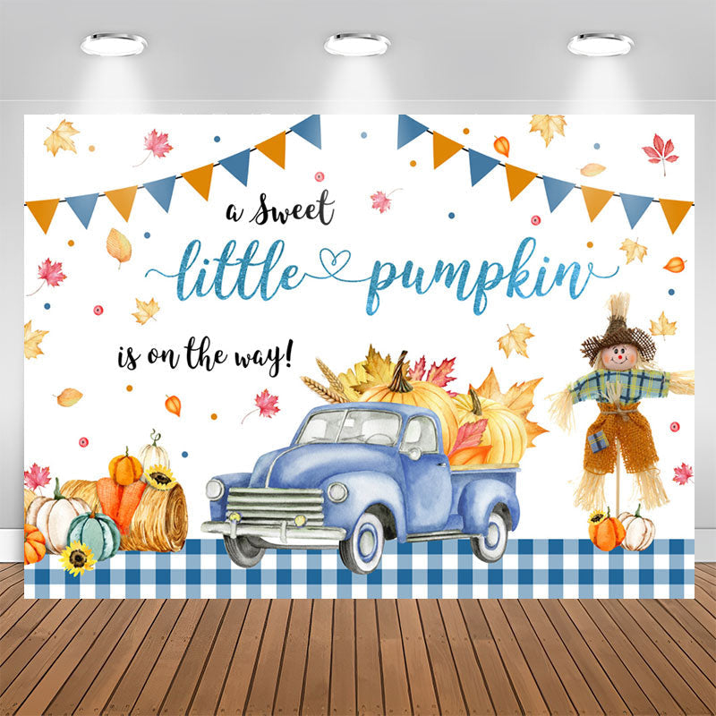 Lofaris Pumpkin On The Way Blue Truck Baby Shower Backdrop
