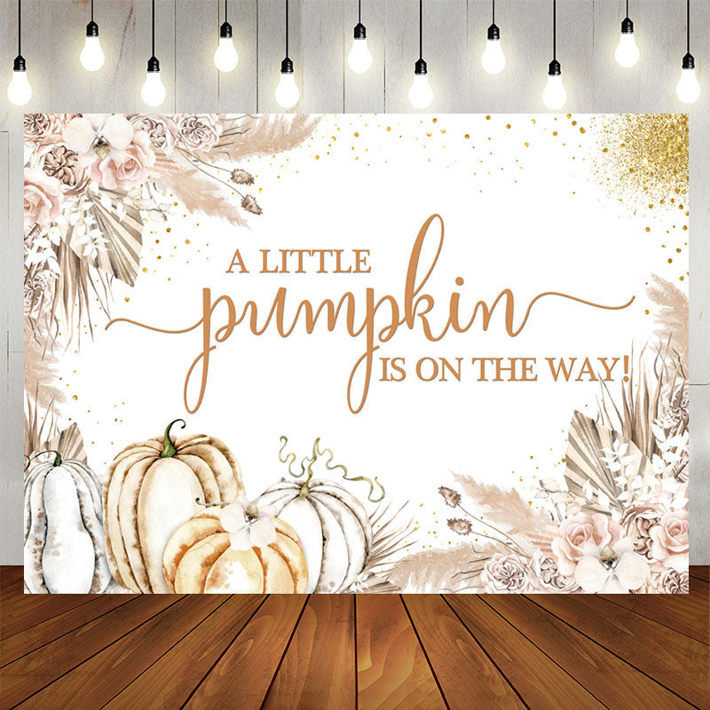 Lofaris Pumpkin On The Way Glitter Floral Baby Shower Backdrop