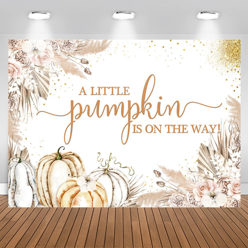 Lofaris Pumpkin On The Way Glitter Floral Baby Shower Backdrop