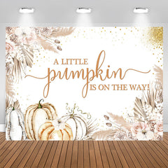 Lofaris Pumpkin On The Way Glitter Floral Baby Shower Backdrop